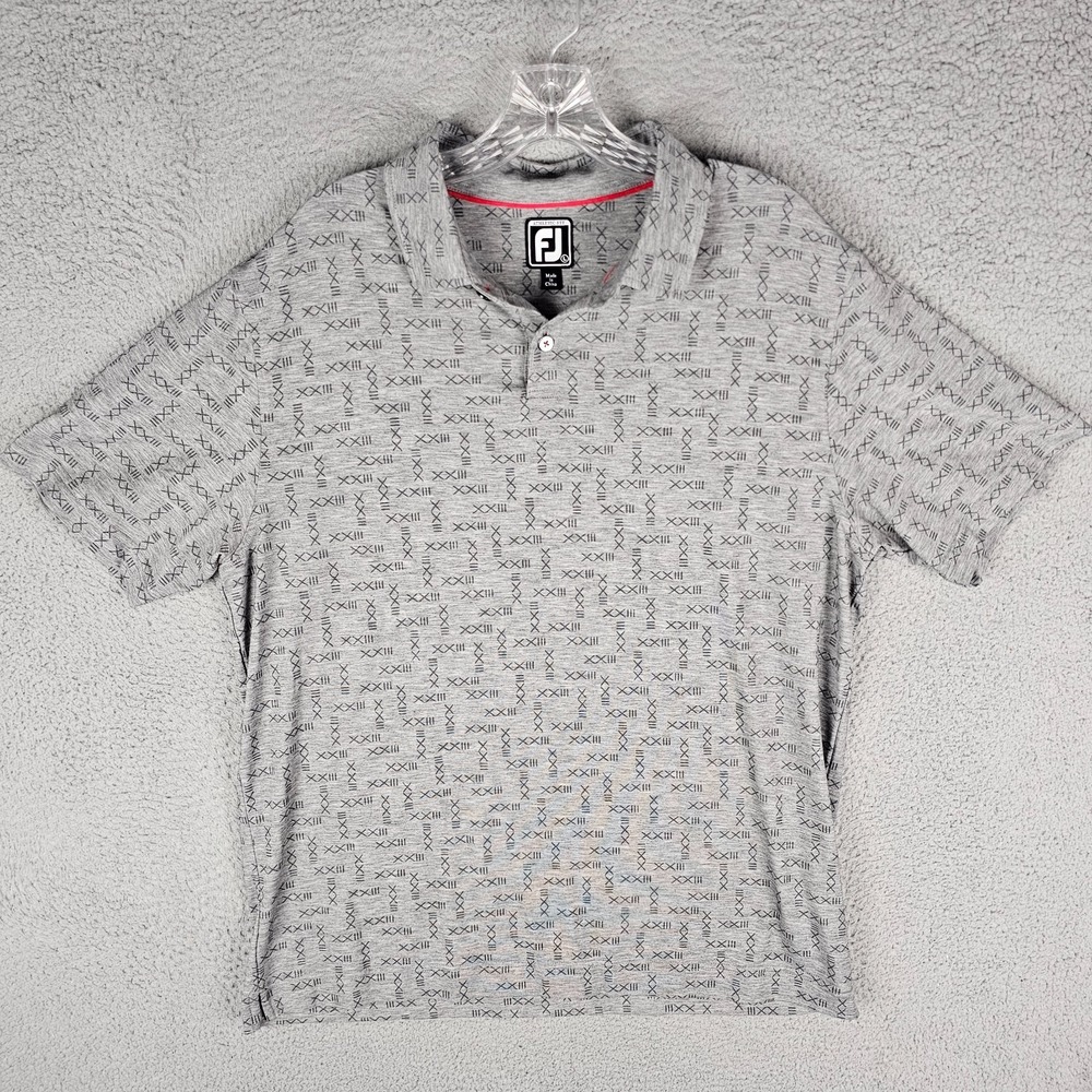 FJ Footjoy Polo Shirt Mens Large‎ Printed Athletic Fit Golf Performance Popover